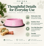 I Love You So Much dog bowl features: dishwasher safe, stainless steel, non-slip ring base, durable