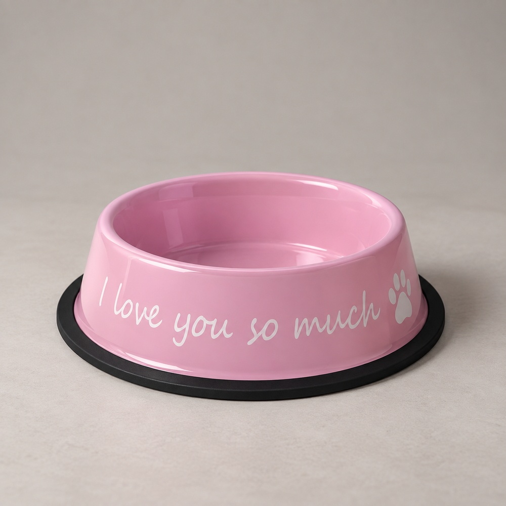 Pink I Love You So Much stainless steel dog bowl